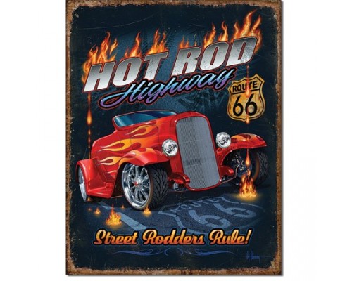 Enseigne en métal  HOT ROD Highway Route 66